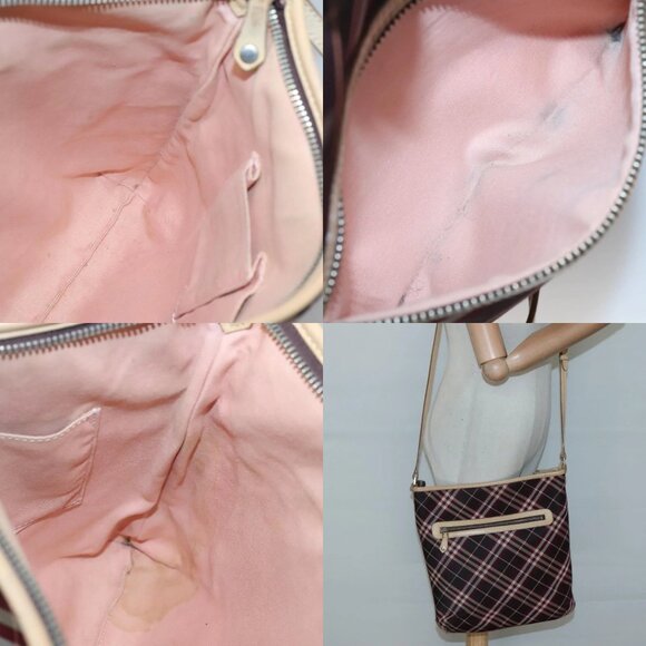 BURBERRY Nova Check Blue Label Shoulder Bag Canvas Red Silver Auth bs27656 - Picture 14 of 15